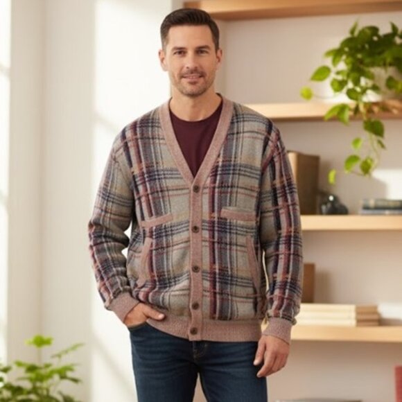 UNDERCOVER Co LTD Cardigan Vintage Plaid Japan Wool Cashmere Sweater Size L - Picture 1 of 5